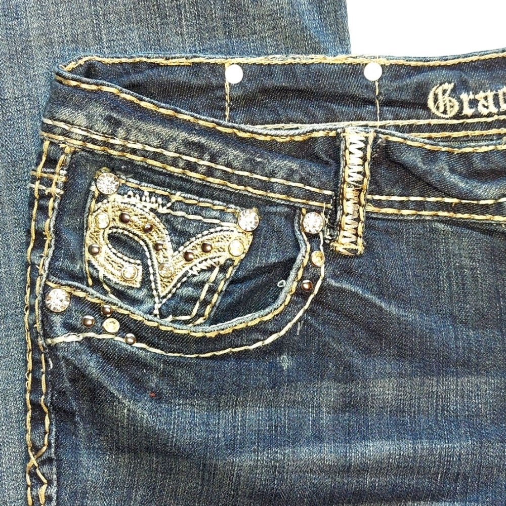 Grace in LA Distressed Flare Bootcut Jean - Picture 4 of 9